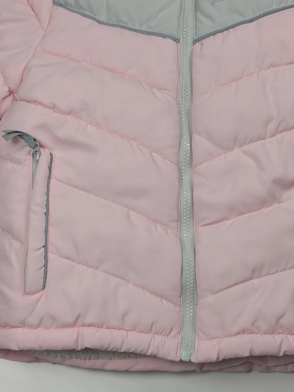 Eddie Bauer Girls Puffer Jacket Pink Gray Sherpa Lined Hooded Sz 5 Excellent